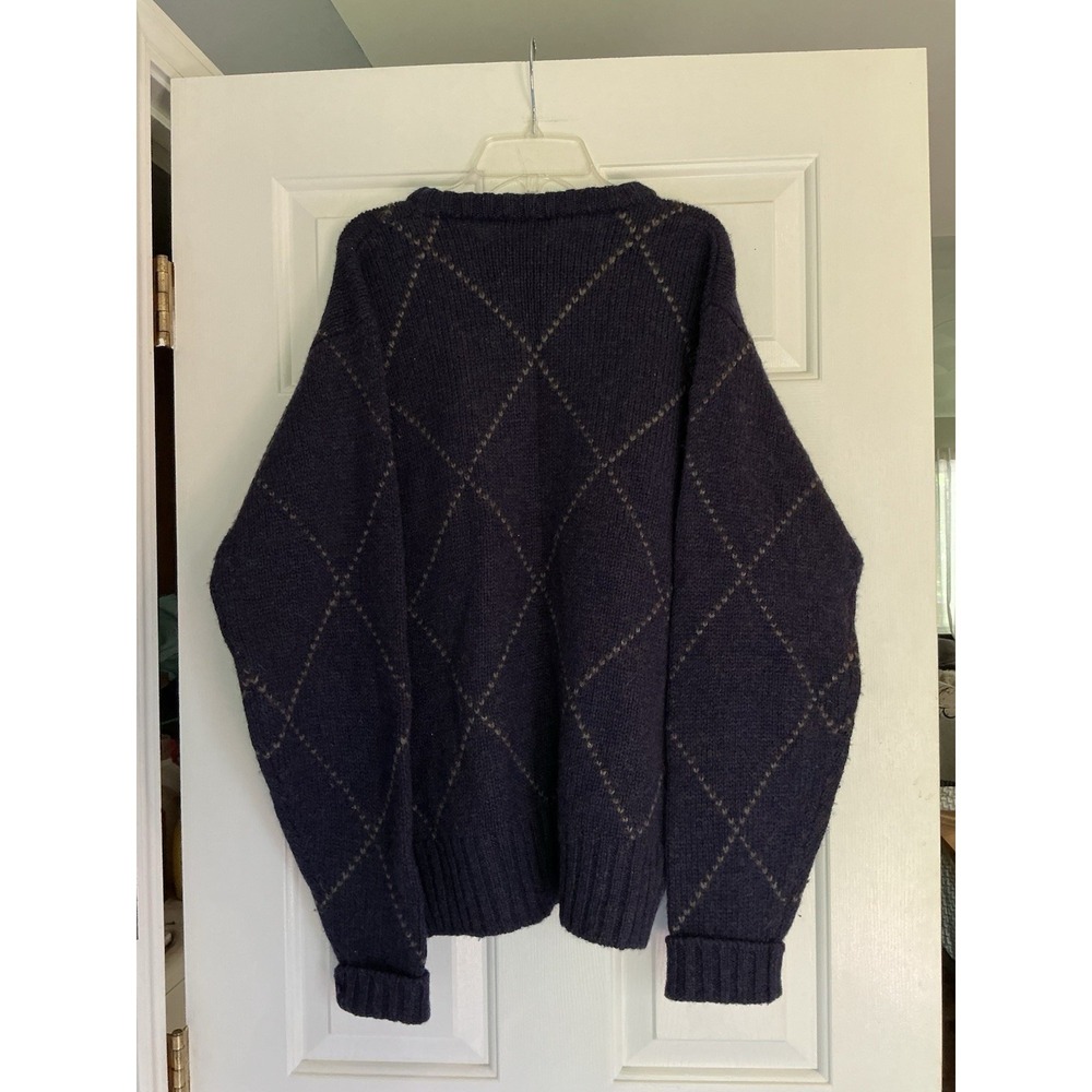Vintage 100% Wool Argyle Sweater With Duck‎ Mallard Navy Blue Hong Kong - Picture 6 of 9